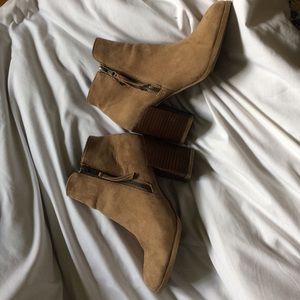 Tan suede heeled ankle booties